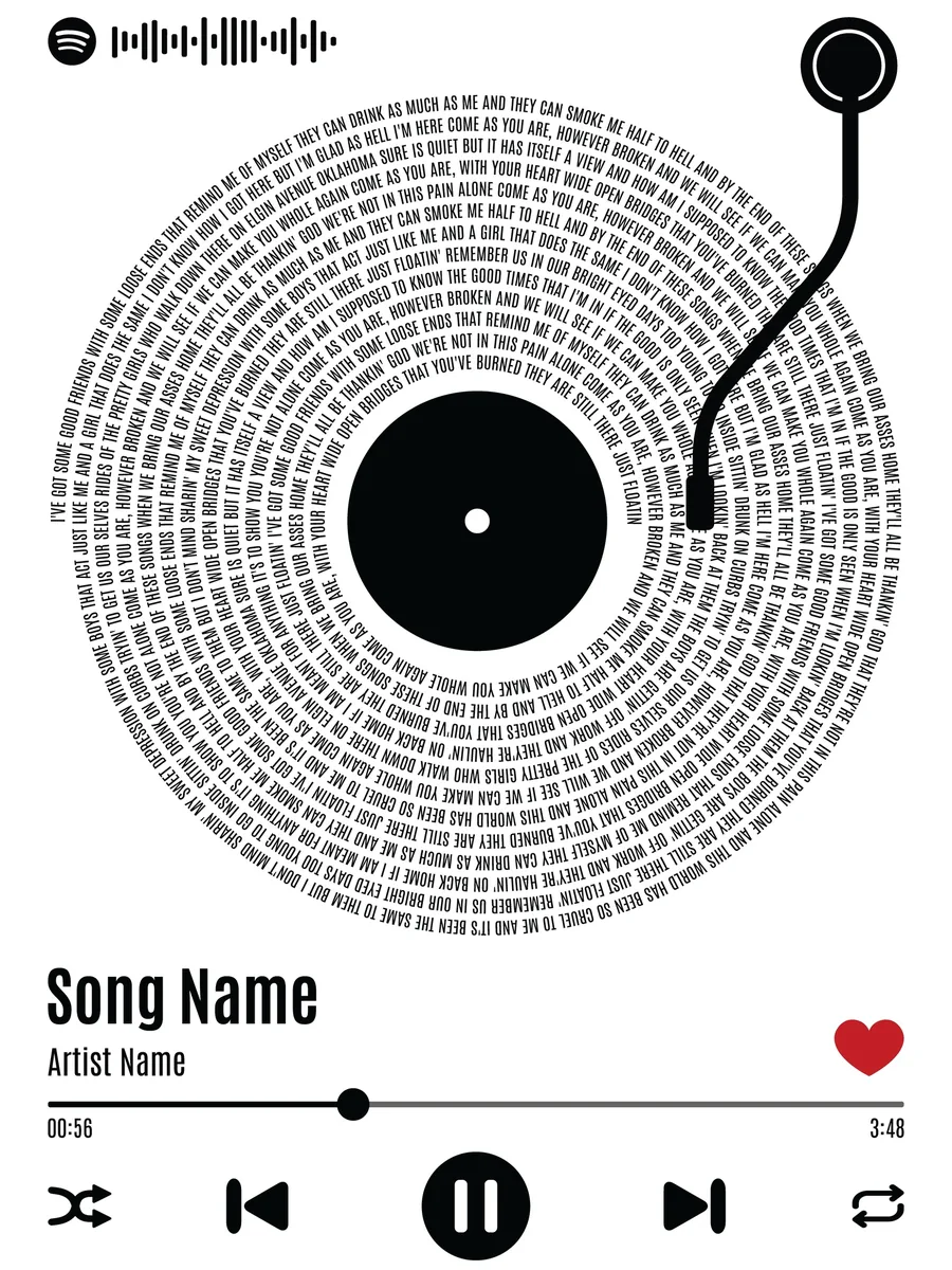 Custom Song Lyrics Vinyl Record Print, Personalized Music Gift, Modern Home - Office Decor – Calm Wall Art by Artsify