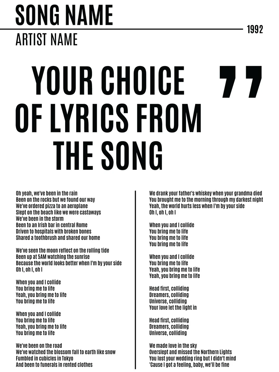 Custom Vinyl Lyrics Print, Personalised Music Poster, Customizable Music Gift, Anniversary Gift, Wedding Song Dance, Valentine's Gift – Calm Wall Art by Artsify