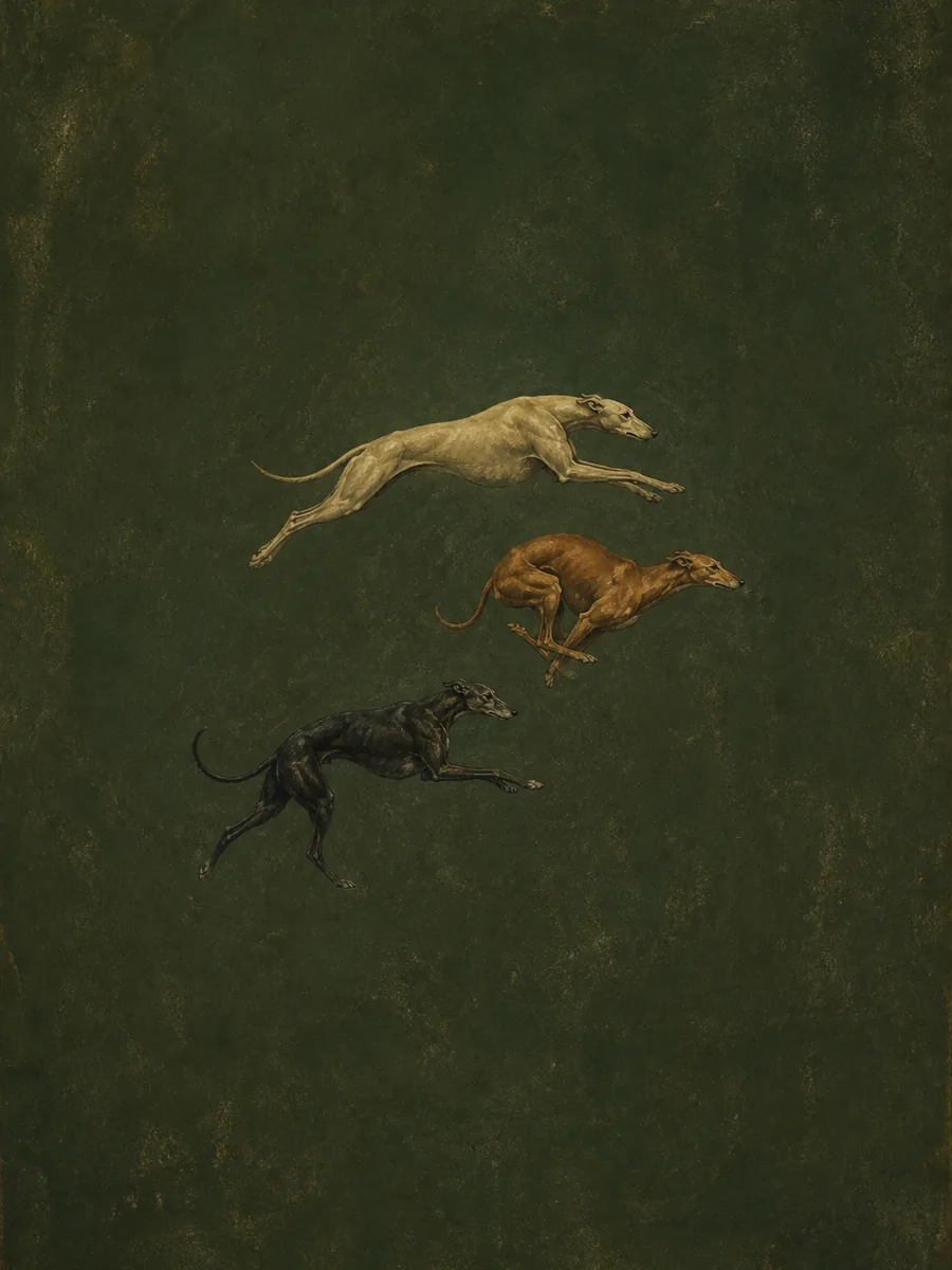 Greyhound Wall Art, Moss Green Minimalist Dog Painting, Vintage Sighthound Print, Housewarming Gift – Calm Wall Art by Artsify